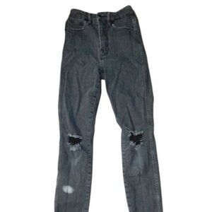 Good American Size 00/ 24 Distressed STRETCH Good Curve Denim Black Jeans